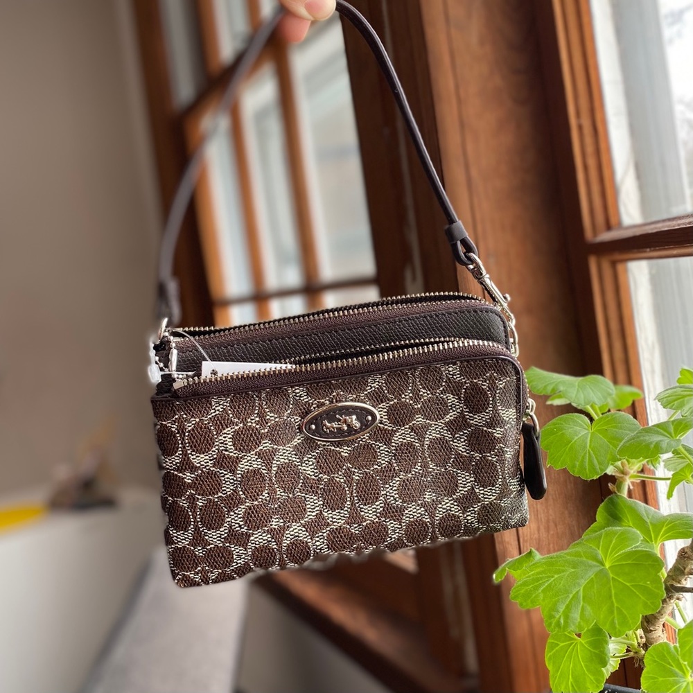 Coach Signature Double Zip Wristlet Wallet